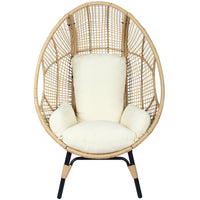 Patio Pe Wicker Egg Chair Model 4 With Natural Color Rattan Beige Cushion And Side Table Yes Natural Foam Steel