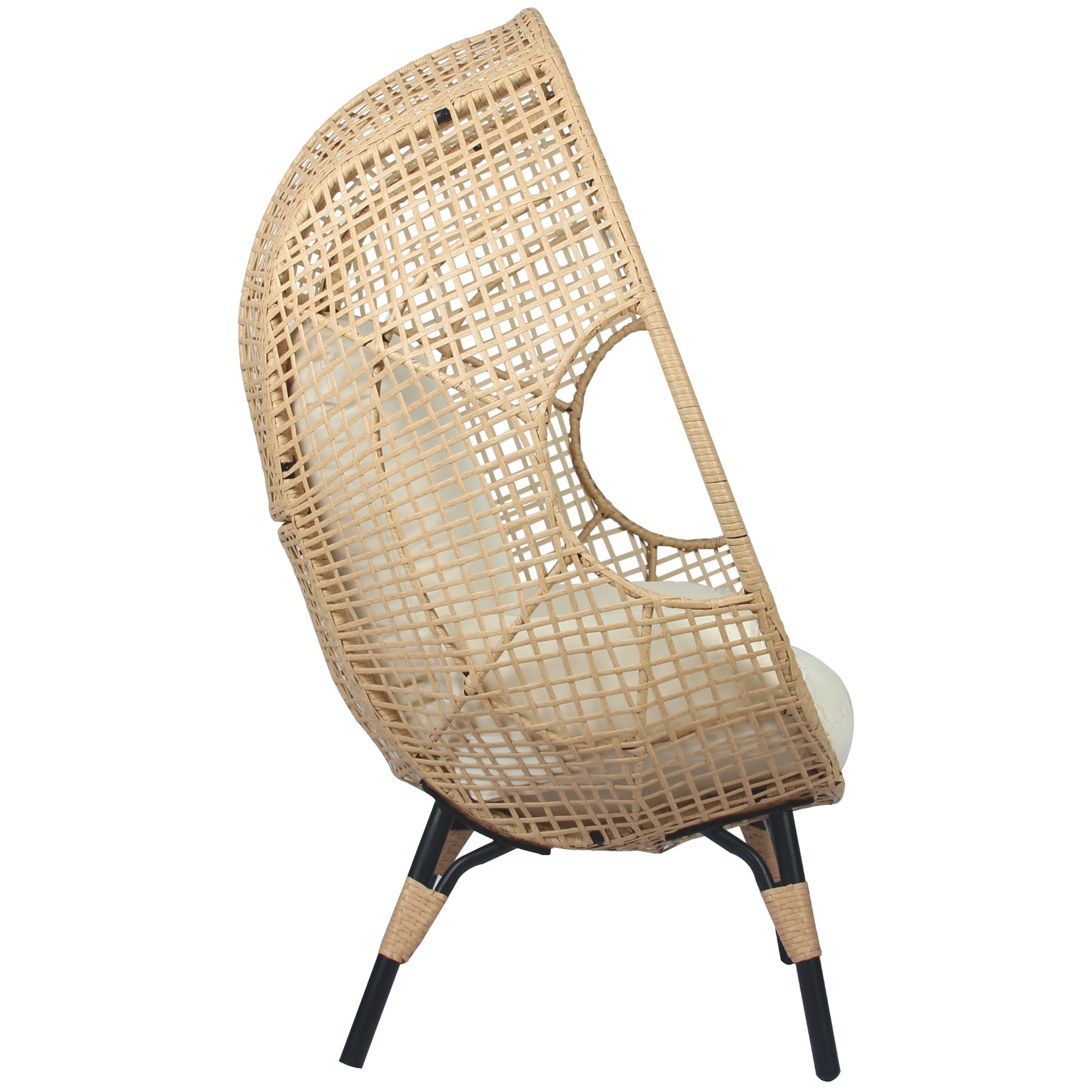 Patio Pe Wicker Egg Chair Model 4 With Natural Color Rattan Beige Cushion And Side Table Yes Natural Foam Steel