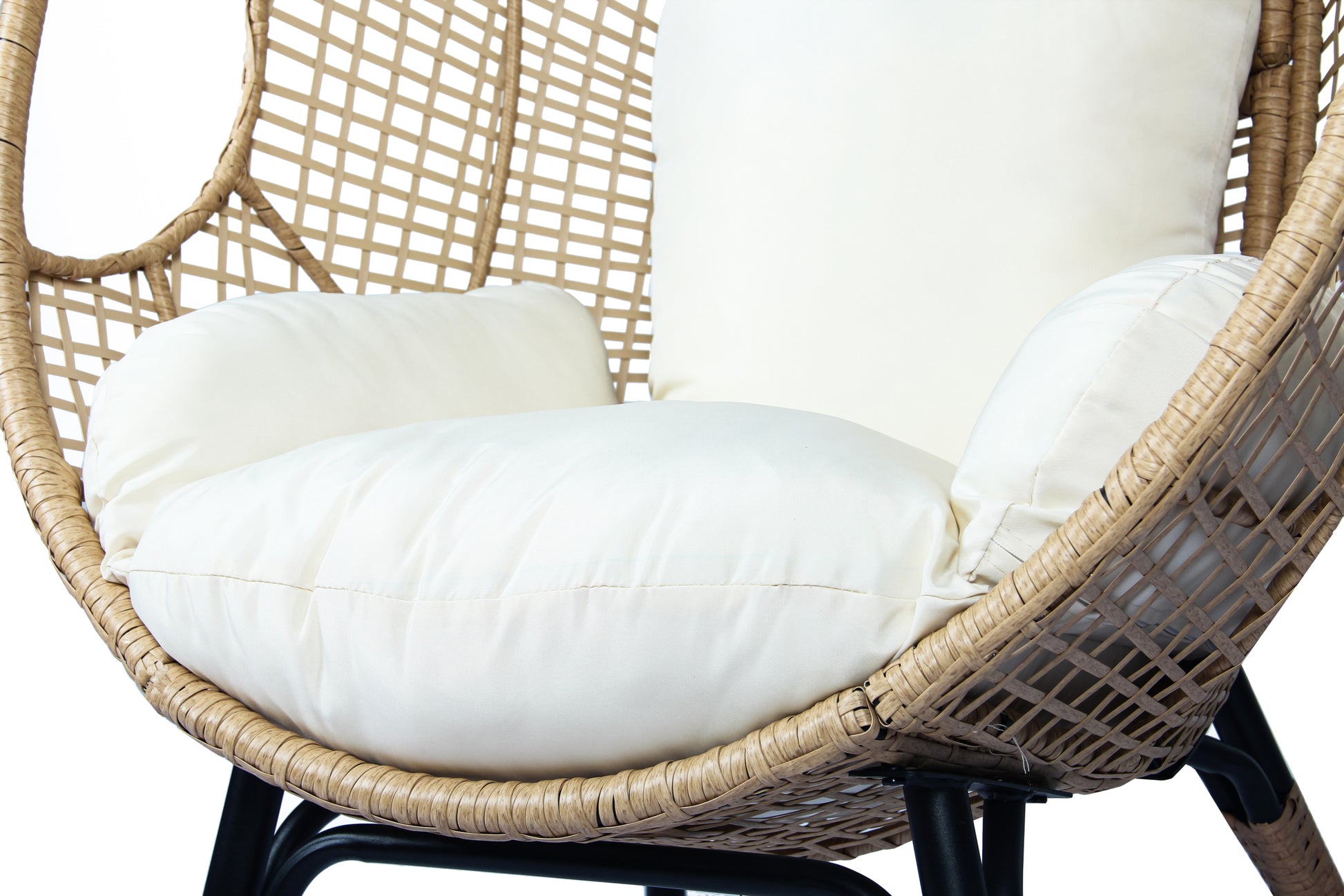 Patio Pe Wicker Egg Chair Model 4 With Natural Color Rattan Beige Cushion And Side Table Yes Natural Foam Steel