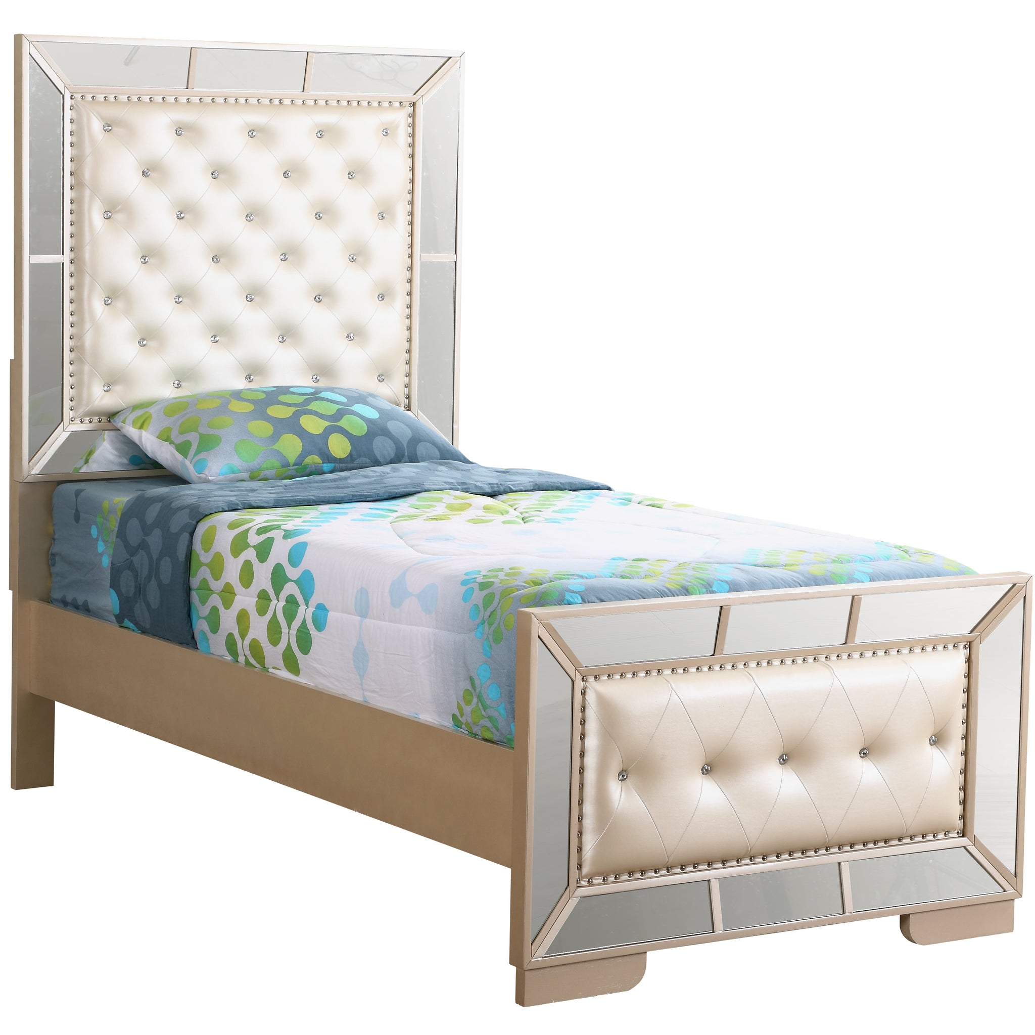 Elegant Contemporary Twin Bed In Pearl Finish Twin Off White Partice Board Mdf Pine Wood