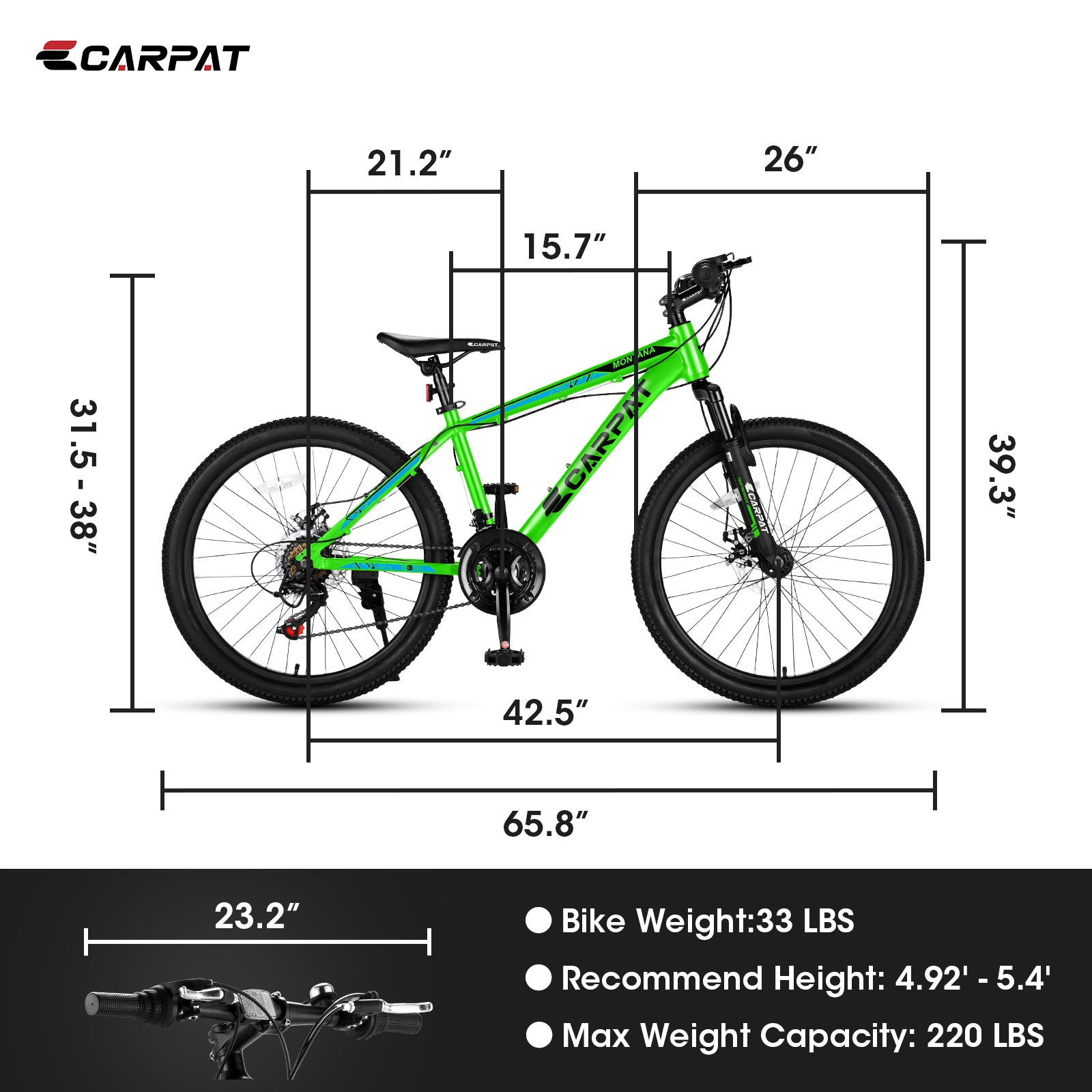 A24299 24 Inch Mountain Bike Bicycle For Adults Aluminium Frame Bike Shimano 21 Speed With Disc Brake Cycling Green Without Anti Slip Garden & Outdoor American Design Multifunctional Aluminium