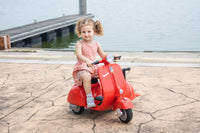 6V Licensed Vespa Scooter Motorcycle With Side Car For Kids, Red Red Chrome