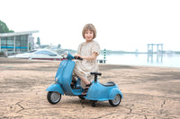 6V Licensed Vespa Scooter Motorcycle With Side Car For Kids, Blue Blue Chrome