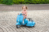 6V Licensed Vespa Scooter Motorcycle With Side Car For Kids, Blue Blue Chrome