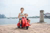 6V Licensed Vespa Scooter Motorcycle With Side Car For Kids, Red Red Chrome