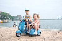 6V Licensed Vespa Scooter Motorcycle With Side Car For Kids, Blue Blue Chrome