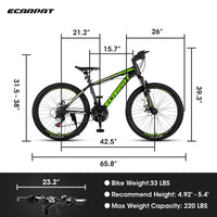 A24299 24 Inch Mountain Bike Bicycle For Adults Aluminium Frame Bike Shimano 21 Speed With Disc Brake Cycling Green Without Anti Slip Garden & Outdoor American Design Multifunctional Aluminium