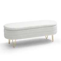 46.9" Width Oval Storage Bench With Gold Legs,Teddy Fabric Upholstered Ottoman Storage Benches For Bedroom End Of Bed,Sherpa Fabric Bench For Living Room,Dining Room,Entryway,Bed Side,Beige Beige Polyester