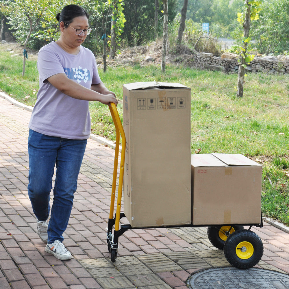 Ht1006Bk Ylhand Truck Dual Purpose 2 Wheel Dolly Cart And 4 Wheel Push Cart With Swivel Wheels 330 Lbs Capacity Heavy Duty Platform Cart For Moving Warehouse Garden Grocery Black Metal