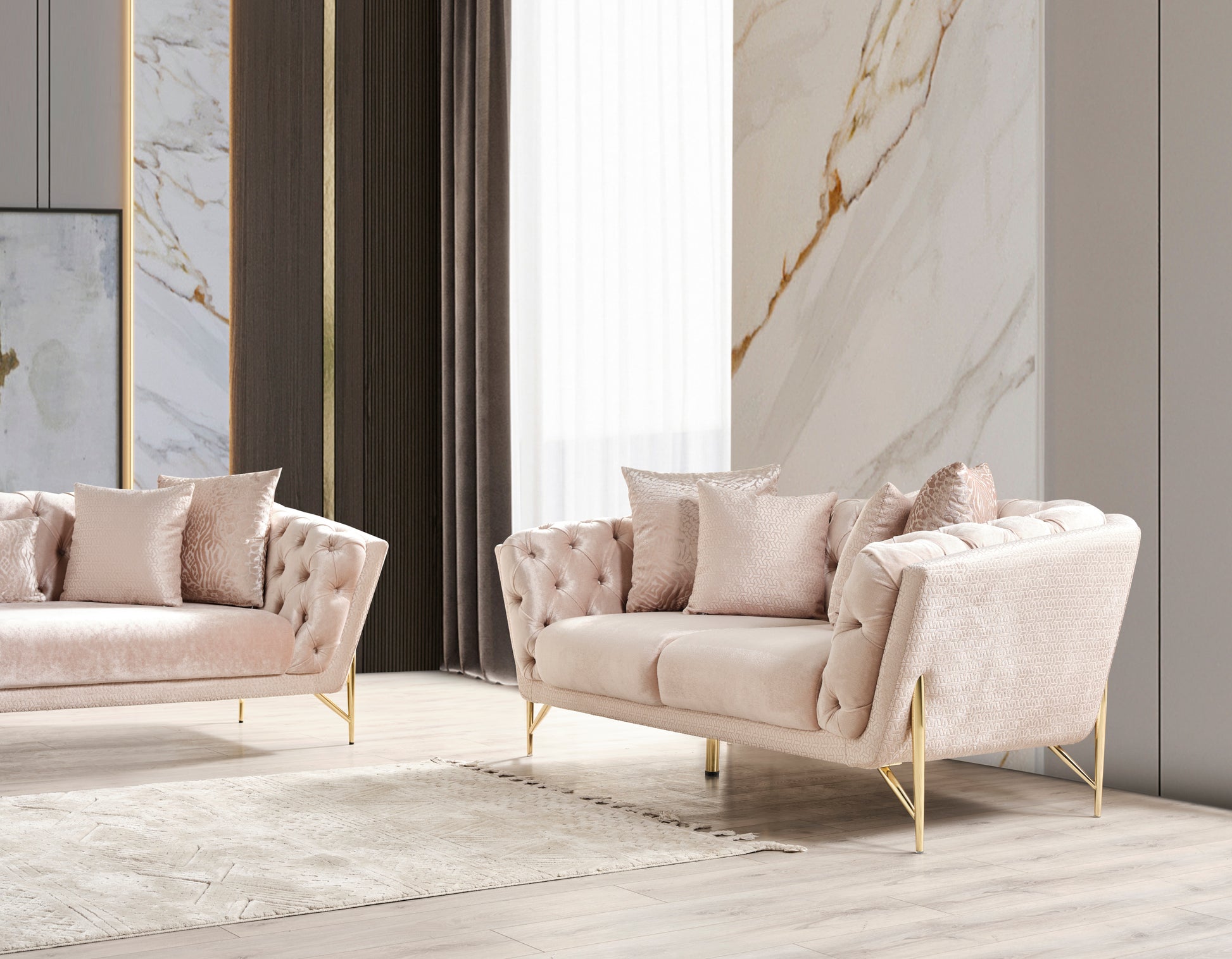 Presley Modern Style 2Pc Living Room Set Made With Wood & Cut Chenille Finish Beige Chenille Wood Primary Living Space Contemporary,Modern Polyester Wood 5 Seat