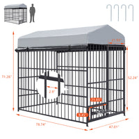 Large Dog Kennel Outdoor Pet Pens Dogs Run Enclosure Animal Hutch Metal Coop Fence With Roof Cover 6.6'L X 3.9'W X 5.9'H Black Gray Outdoor Kennel Iron