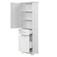 Tall Bathroom Storage Cabinet, Freestanding Storage Cabinet With Two Different Size Drawers And Adjustable Shelf, Mdf Board With Painted Finish, White White Mdf