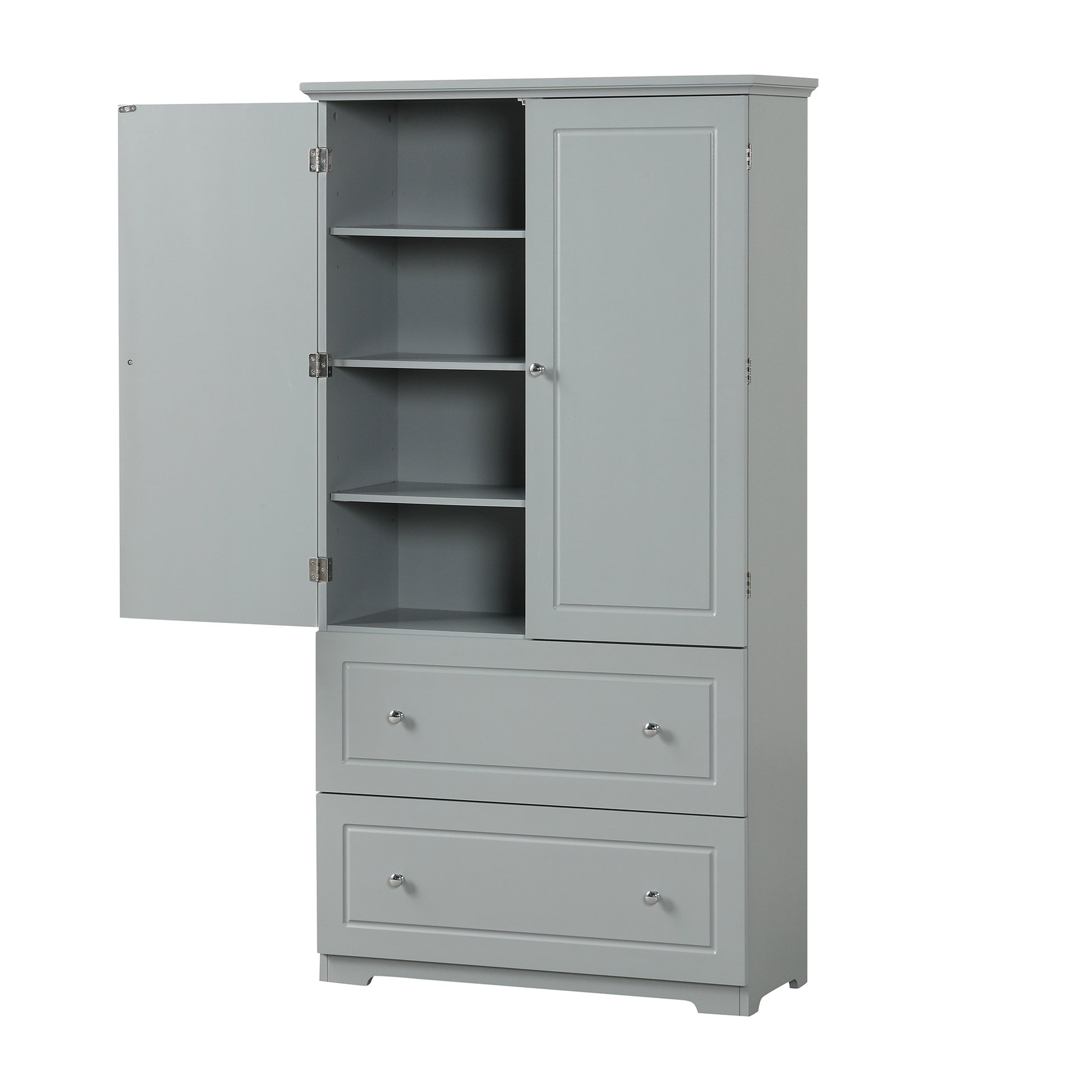 Wide Bathroom Storage Cabinet, Freestanding Storage Cabinet With Two Drawers And Adjustable Shelf, Mdf Board With Painted Finish, Grey Grey Mdf