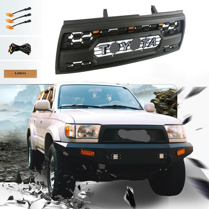 Front Grill For 3Rd Gen 1996 1997 1998 1999 2000 2001 2002 Toyota 4Runner Trd Pro Aftermarket Grill Replacement All Models With 3 Led Lights And Letters Matt Black Abs Abs