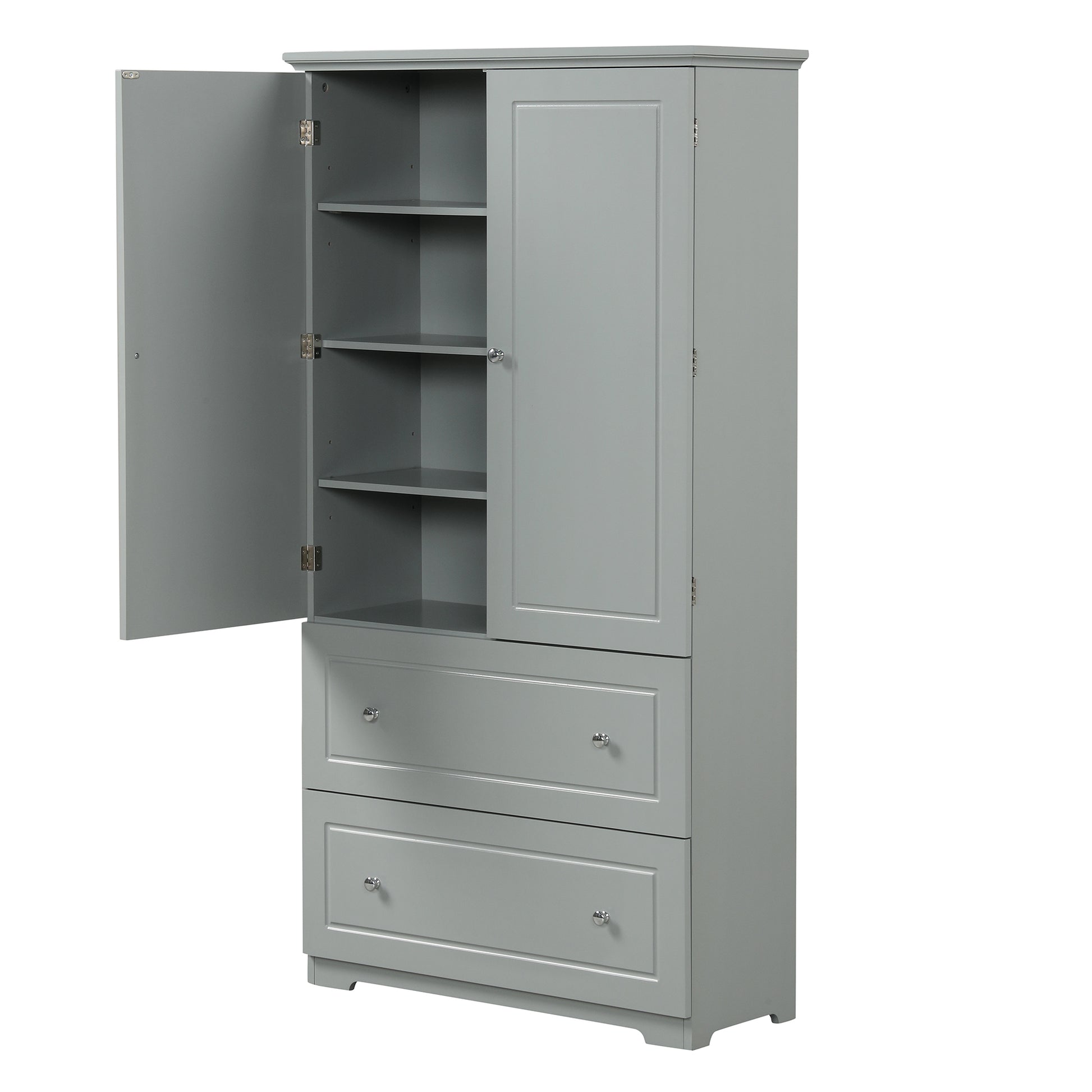 Wide Bathroom Storage Cabinet, Freestanding Storage Cabinet With Two Drawers And Adjustable Shelf, Mdf Board With Painted Finish, Grey Grey Mdf