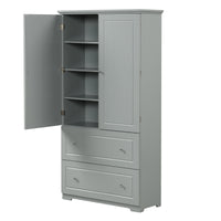 Wide Bathroom Storage Cabinet, Freestanding Storage Cabinet With Two Drawers And Adjustable Shelf, Mdf Board With Painted Finish, Grey Grey Mdf