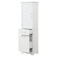 Tall Bathroom Storage Cabinet, Freestanding Storage Cabinet With Two Different Size Drawers And Adjustable Shelf, Mdf Board With Painted Finish, White White Mdf