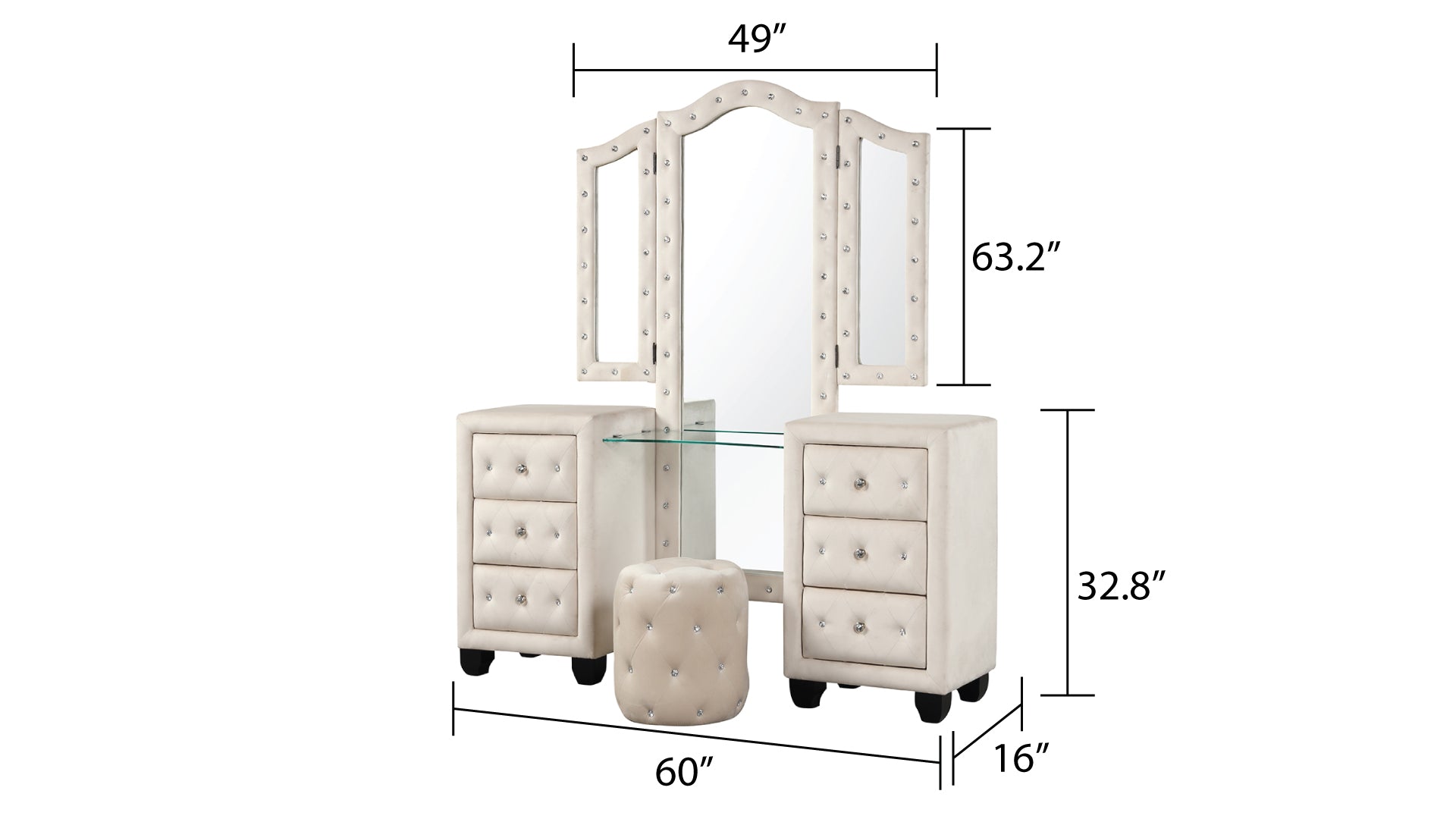 Luxurious Four Poster King 4 Pc Vanity Bedroom Set Made With Wood In Cream Box Spring Not Required King Cream Wood 4 Piece Set Bedroom Modern Upholstered Velvet Tufted Wood