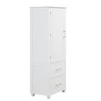 Tall Bathroom Storage Cabinet, Freestanding Storage Cabinet With Two Drawers And Adjustable Shelf, Mdf Board With Painted Finish, White White Mdf