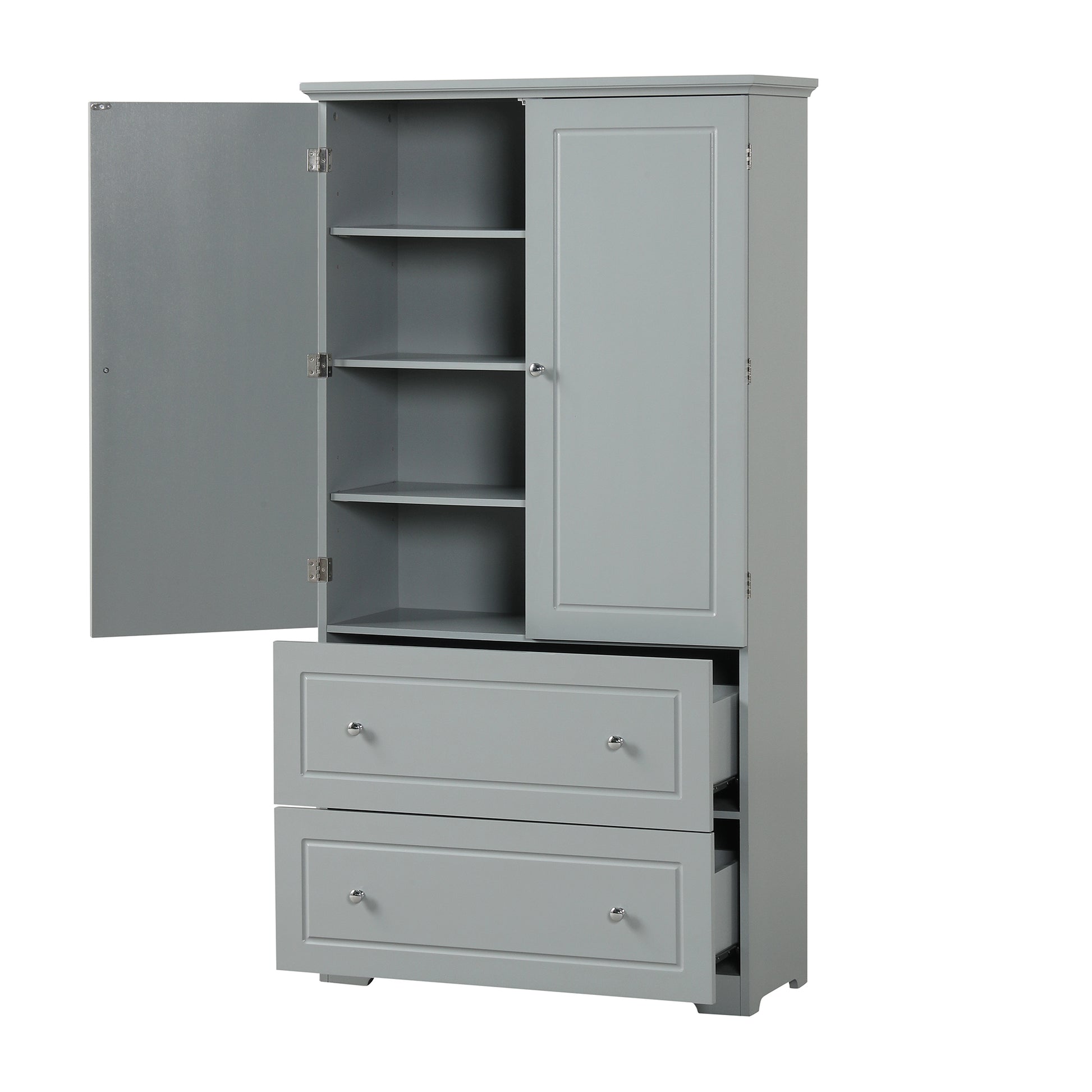 Wide Bathroom Storage Cabinet, Freestanding Storage Cabinet With Two Drawers And Adjustable Shelf, Mdf Board With Painted Finish, Grey Grey Mdf