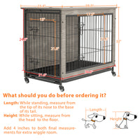 Dog Crate Furniture38'' Heavy Duty Wooden Dog Kennel With Double Doors & Flip Top For Large Dogs, Furniture Style Dog Crate End Table With Wheels, Grey 38.3"L X 23.4"W X 32"H Grey Solid Wood