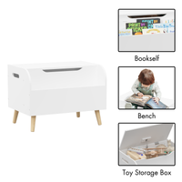 Wooden Toy Box, Kids Toy Storage Organizer With Front Bookshelf, Flip Top Lid, Safety Hinge, Boys Girls Toy Chest Bench For Playroom Kids Room Organization White White Solid Wood Mdf