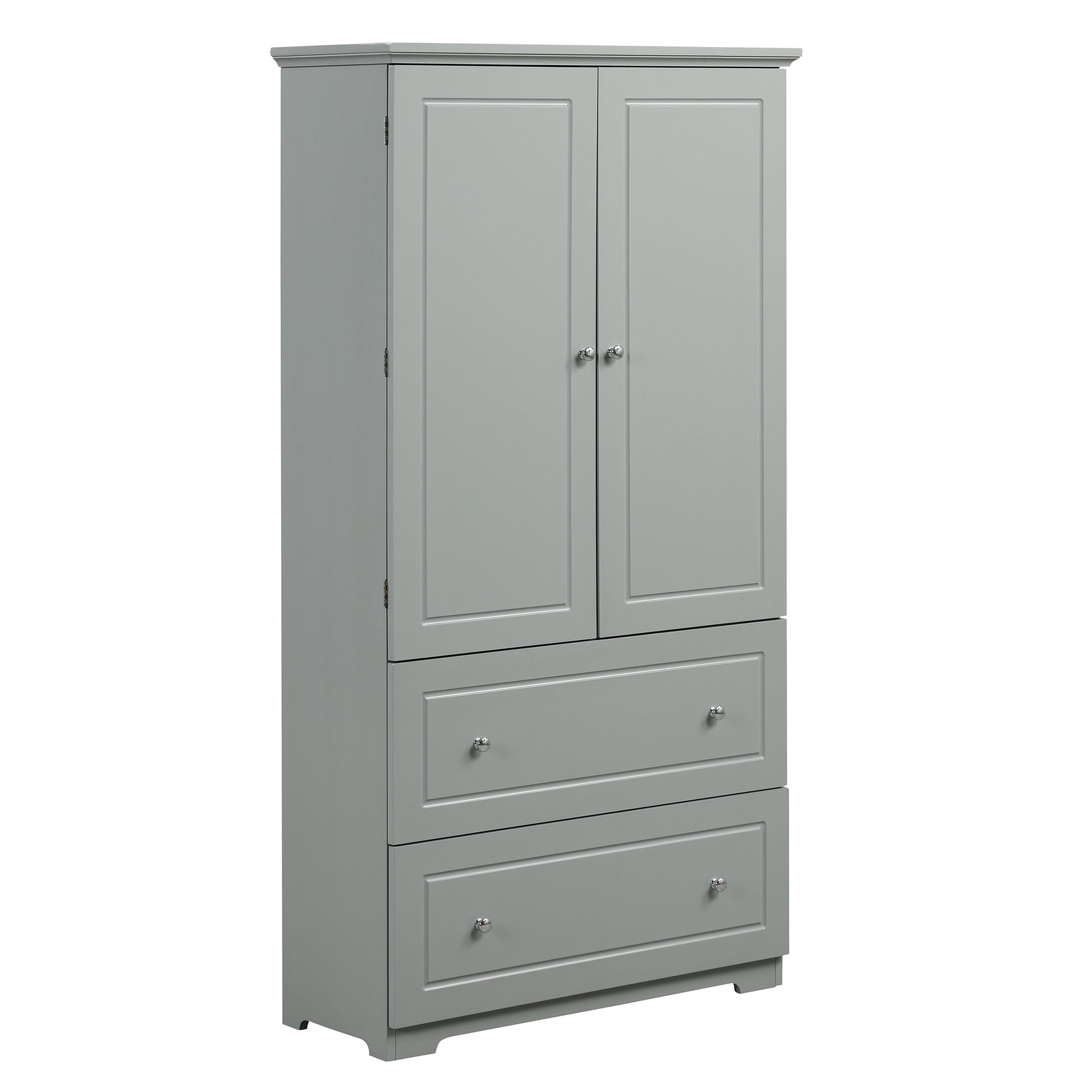 Wide Bathroom Storage Cabinet, Freestanding Storage Cabinet With Two Drawers And Adjustable Shelf, Mdf Board With Painted Finish, Grey Grey Mdf