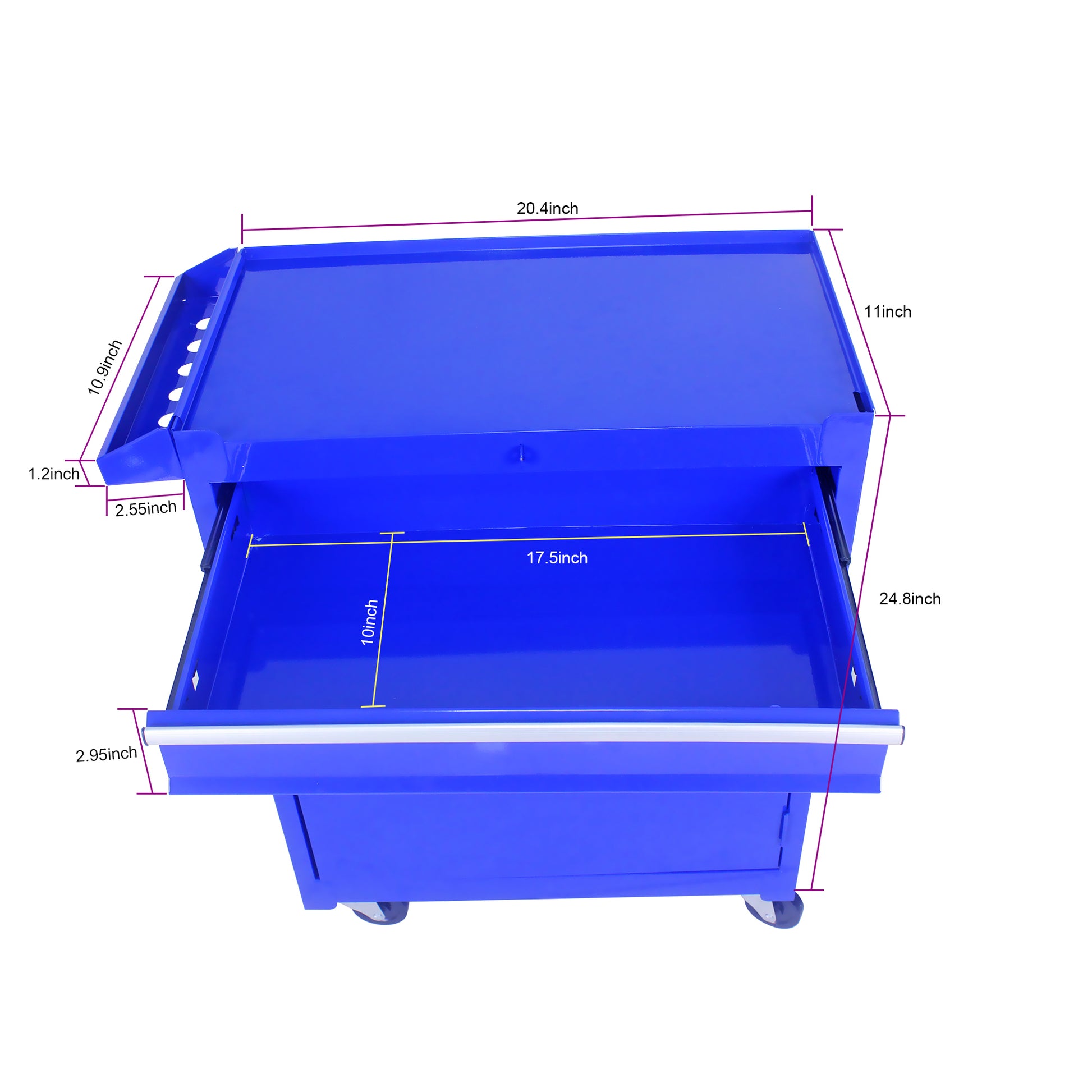 Detachable 5 Drawer Tool Chest With Bottom Cabinet And One Adjustable Shelf Blue Blue Metal