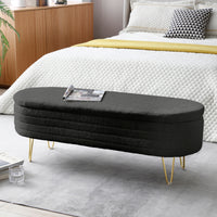 46.9" Width Oval Storage Bench With Gold Legs,Teddy Fabric Upholstered Ottoman Storage Benches For Bedroom End Of Bed,Sherpa Fabric Bench For Living Room,Dining Room,Entryway,Bed Side,Black Black Polyester