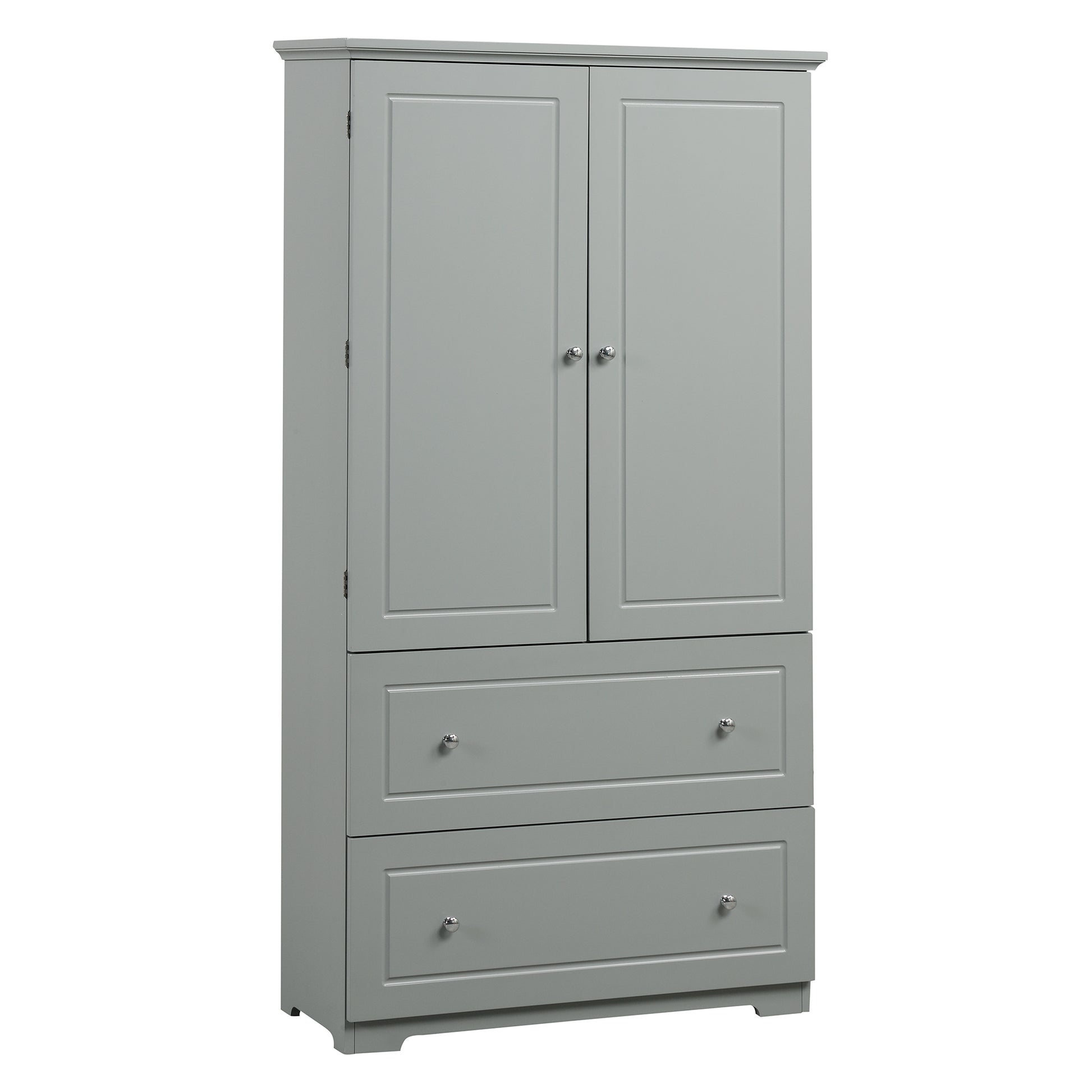 Wide Bathroom Storage Cabinet, Freestanding Storage Cabinet With Two Drawers And Adjustable Shelf, Mdf Board With Painted Finish, Grey Grey Mdf