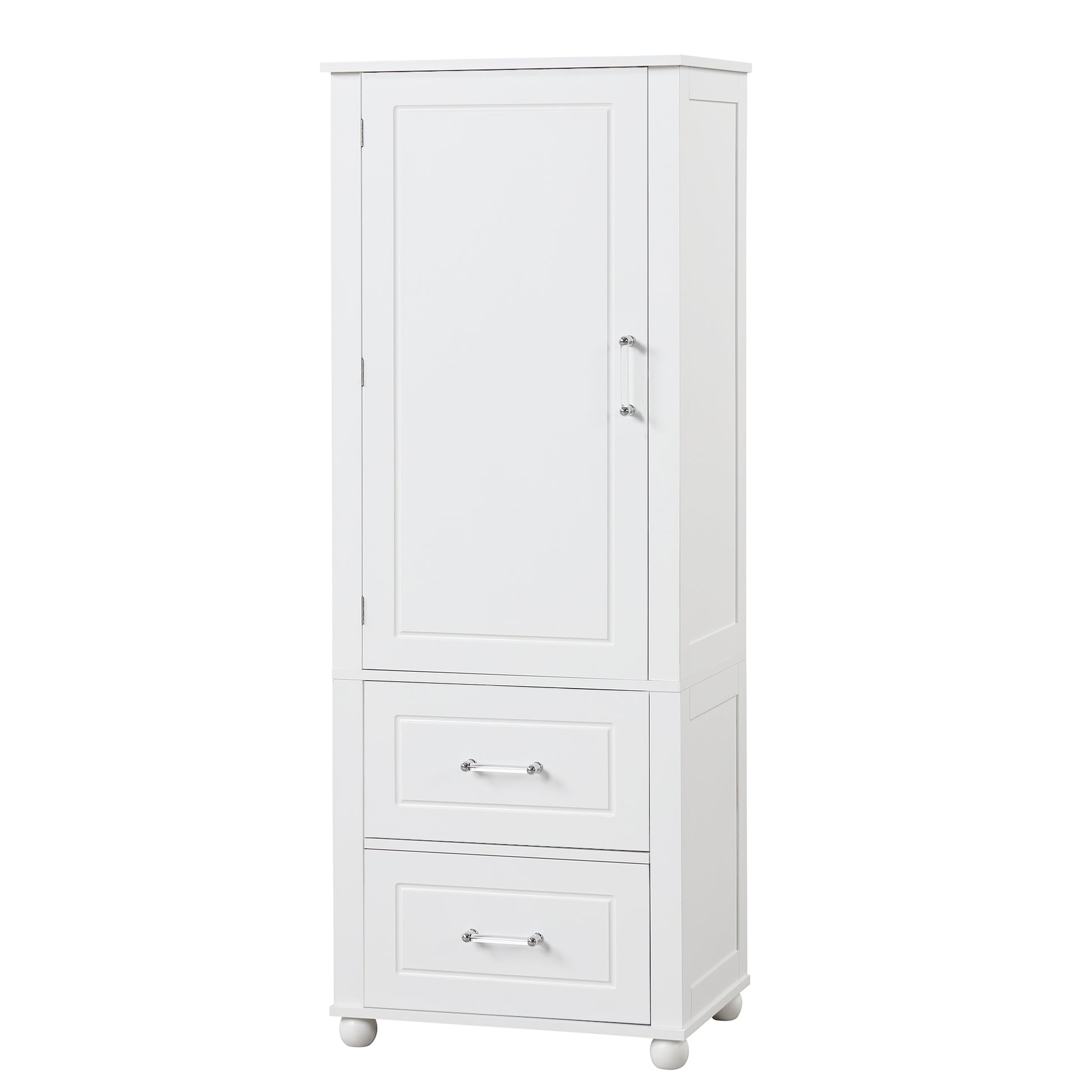 Tall Bathroom Storage Cabinet, Freestanding Storage Cabinet With Two Drawers And Adjustable Shelf, Mdf Board With Painted Finish, White White Mdf