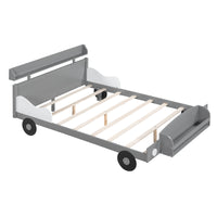 Full Size Car Shaped Platform Bed,Full Bed With Storage Shelf For Bedroom,Gray Gray Wood