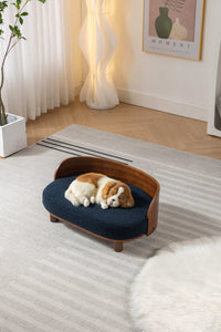 Scandinavian Style Elevated Dog Bed Pet Sofa With Solid Wood Legs And Bent Wood Back, Cashmesh Cushion, Walnut Wood,Dark Blue Cashmesh. Dark Blue Memory Foam Scandinavian Cat Medium 26 40 Lbs Foam