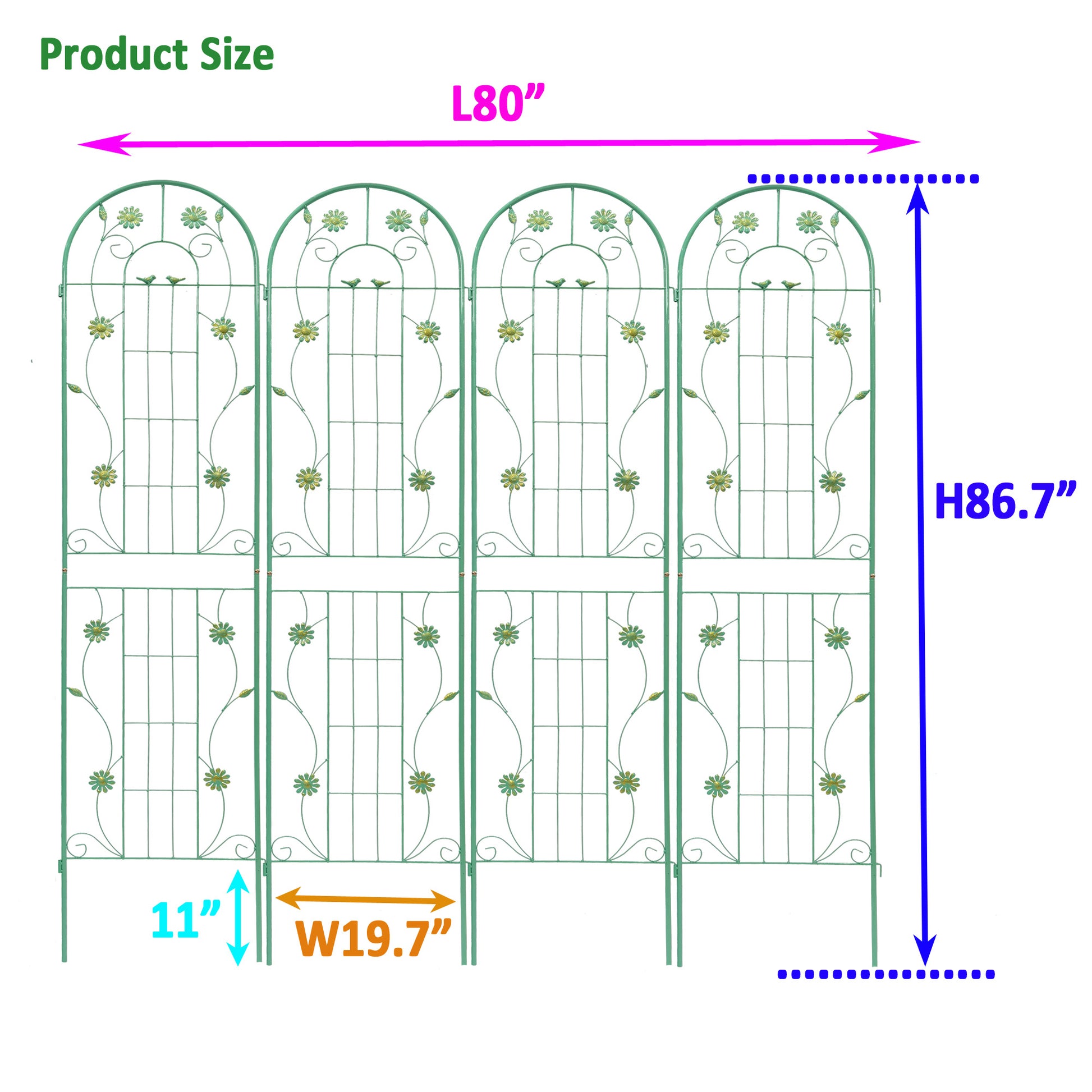 4 Pack Metal Garden Trellis 86.7" X 19.7" Rustproof Trellis For Climbing Plants Outdoor Flower Support Green Green Garden & Outdoor Iron