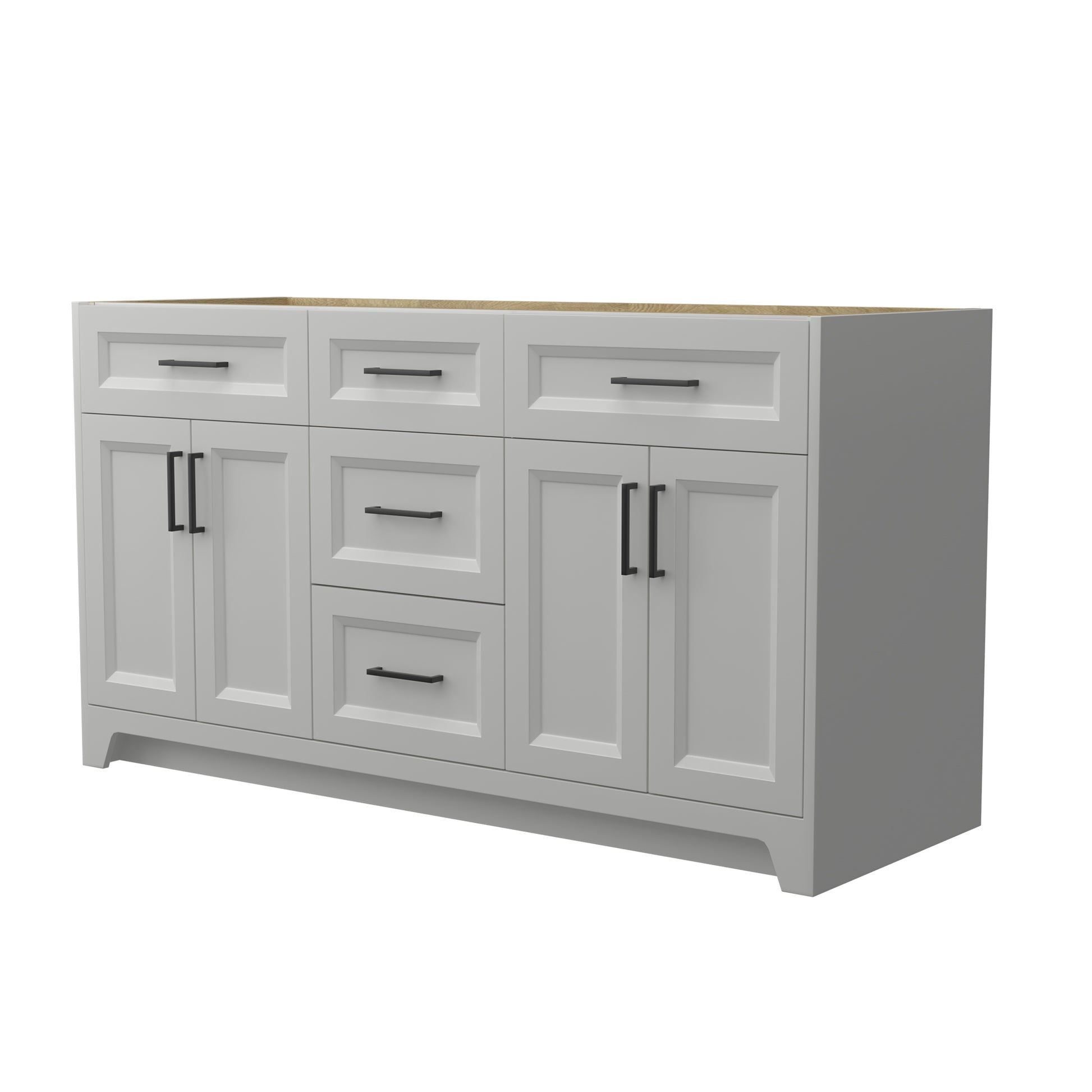 60 Inch Solid Wood Bathroom Vanity Without Top Sink, Modern Bathroom Vanity Base Only, Birch Solid Wood And Plywood Cabinet, Bathroom Storage Cabinet With Double Door Cabinet And 3 Drawers Light Gray 3 Light Gray 4 5 48 In & Above 36 To 59 In Soft Close