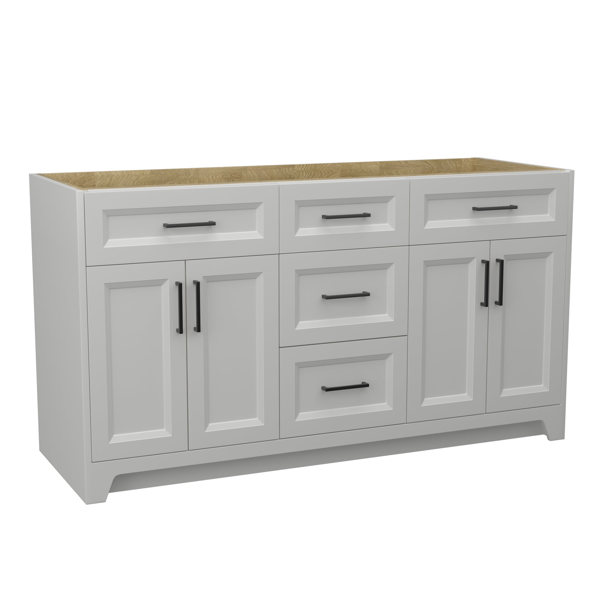 60 Inch Solid Wood Bathroom Vanity Without Top Sink, Modern Bathroom Vanity Base Only, Birch Solid Wood And Plywood Cabinet, Bathroom Storage Cabinet With Double Door Cabinet And 3 Drawers Light Gray 3 Light Gray 4 5 48 In & Above 36 To 59 In Soft Close