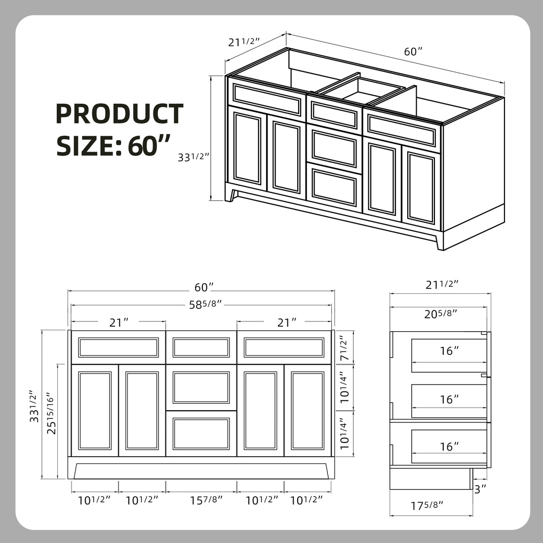 60 Inch Solid Wood Bathroom Vanity Without Top Sink, Modern Bathroom Vanity Base Only, Birch Solid Wood And Plywood Cabinet, Bathroom Storage Cabinet With Double Door Cabinet And 3 Drawers Light Gray 3 Light Gray 4 5 48 In & Above 36 To 59 In Soft Close