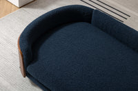 Scandinavian Style Elevated Dog Bed Pet Sofa With Solid Wood Legs And Walnut Bent Wood Back, Cashmere Cushion,Large Size Dark Blue Foam Solid Wood