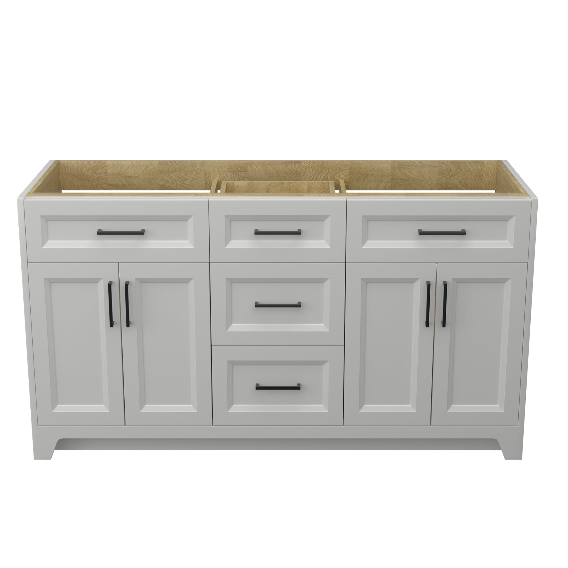 60 Inch Solid Wood Bathroom Vanity Without Top Sink, Modern Bathroom Vanity Base Only, Birch Solid Wood And Plywood Cabinet, Bathroom Storage Cabinet With Double Door Cabinet And 3 Drawers Light Gray 3 Light Gray 4 5 48 In & Above 36 To 59 In Soft Close