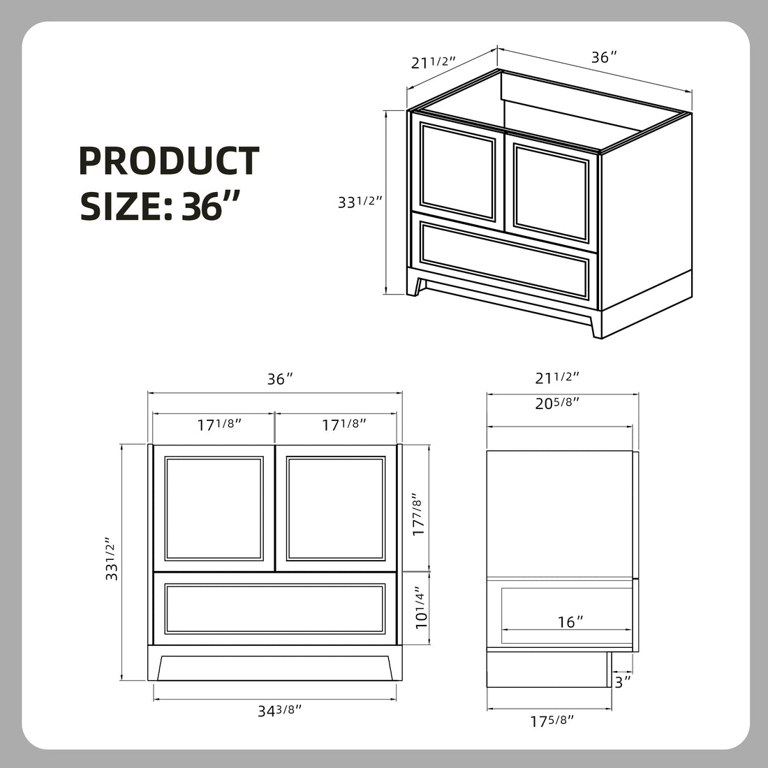 36 Inch Solid Wood Bathroom Vanity Without Top Sink, Modern Bathroom Vanity Base Only, Birch Solid Wood And Plywood Cabinet, Bathroom Storage Cabinet With Double Door Cabinet And 1 Drawer Light Gray 1 Light Gray 2 2 48 In & Above 36 To 59 In Soft Close