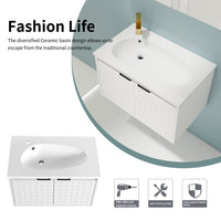 30 Inch Wall Mounted Bathroom Vanity With Sink, Soft Close Doors, For Small Bathroom Kd Packing White 2 Bathroom Wall Mounted Modern Plywood