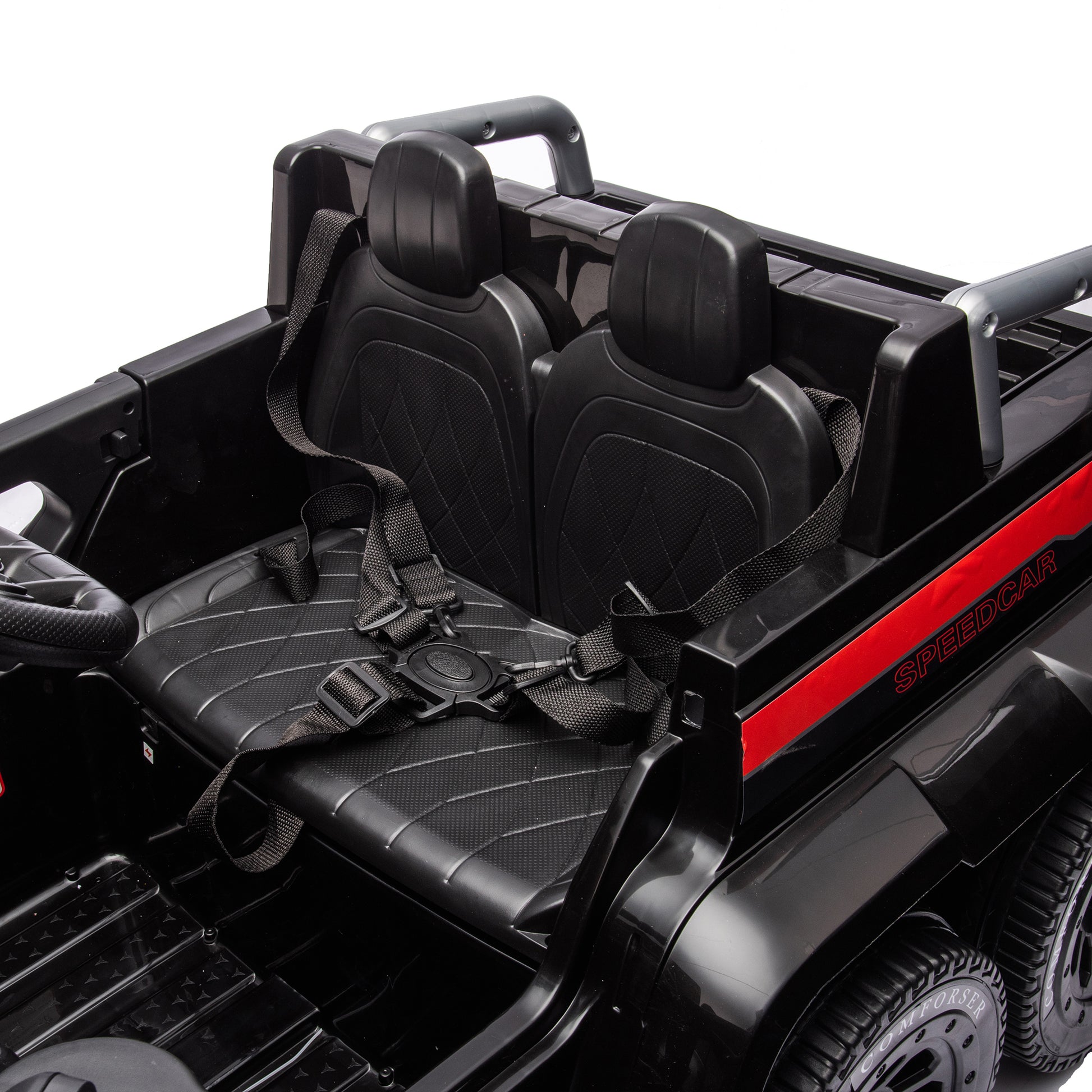 24V Ride On Car For Kids Battery Powered Ride On 4Wd Toys With Remote Control,Parents Can Assist In Driving,Music And Lights,Five Point Safety Belt,Rocking Chair Mode For Back And Forth Swinging Black Polyethylene