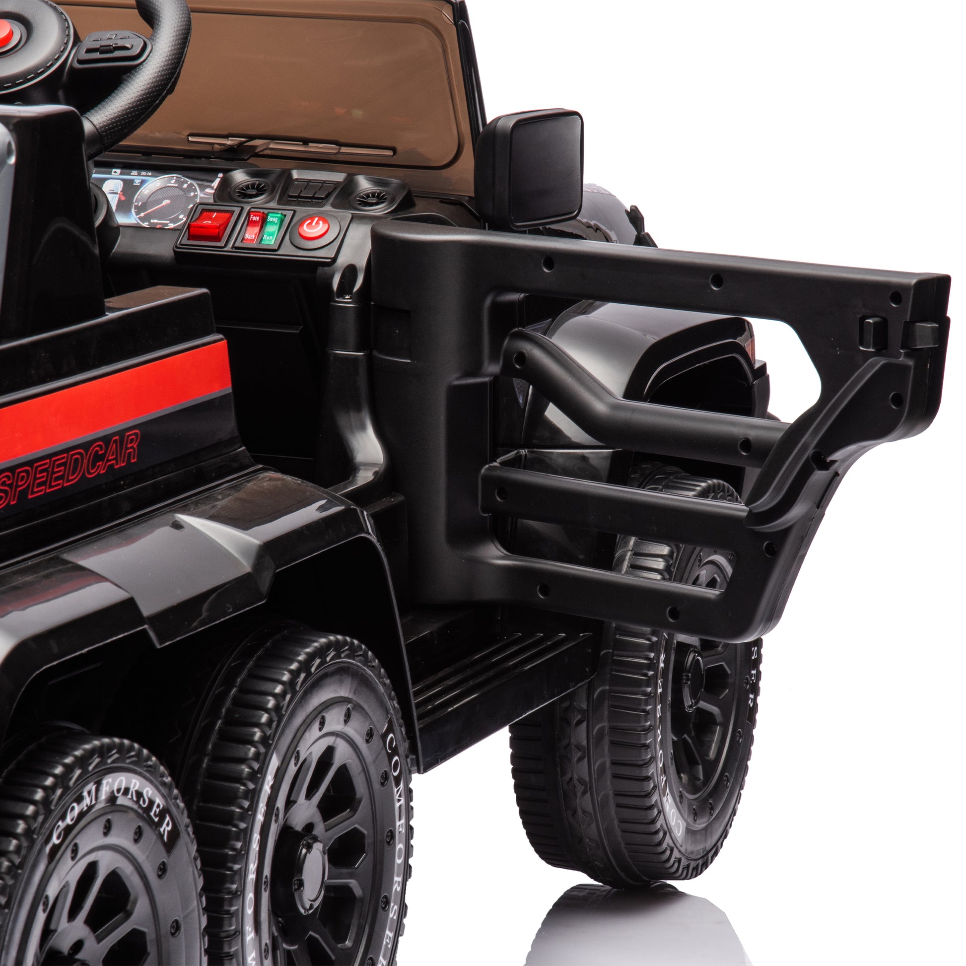 24V Ride On Car For Kids Battery Powered Ride On 4Wd Toys With Remote Control,Parents Can Assist In Driving,Music And Lights,Five Point Safety Belt,Rocking Chair Mode For Back And Forth Swinging Black Polyethylene
