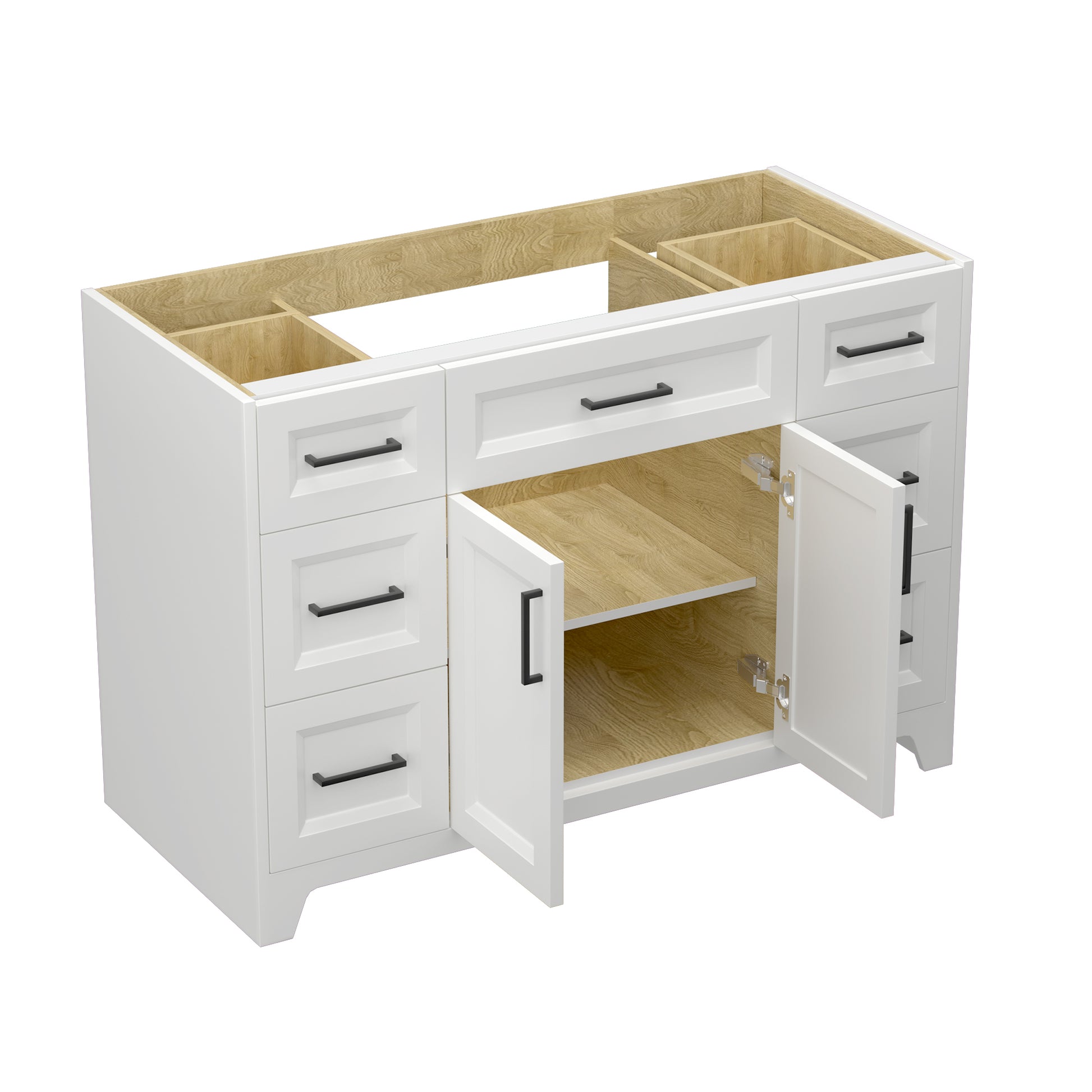 Solid Wood 48 Inch Bathroom Vanity Without Top Sink, Modern Bathroom Vanity Base Only, Birch Solid Wood And Plywood Cabinet, Bathroom Storage Cabinet With Double Door Cabinet And 6 Drawers, White 4 White 4 5 48 In & Above 32 To 35 In Soft Close Doors