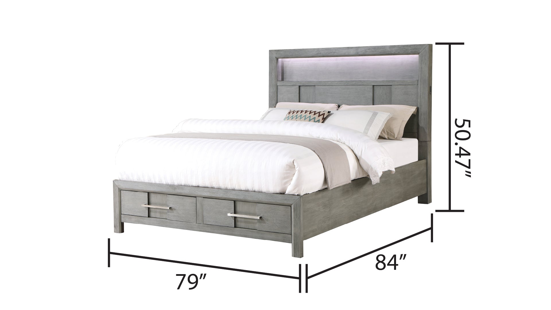 Kenzo Modern Style King 4Pc Storage Bedroom Set Made With Wood, Led Headboard, Bluetooth Speakers & Usb Ports Grey Box Spring Not Required King Gray Wood 4 Piece Set Bedroom Bed Included,Dresser Included,Mirror Included,Nightstand Included