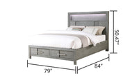 Kenzo Modern Style King 4Pc Storage Bedroom Set Made With Wood, Led Headboard, Bluetooth Speakers & Usb Ports Grey Box Spring Not Required King Gray Wood 4 Piece Set Bedroom Bed Included,Dresser Included,Mirror Included,Nightstand Included