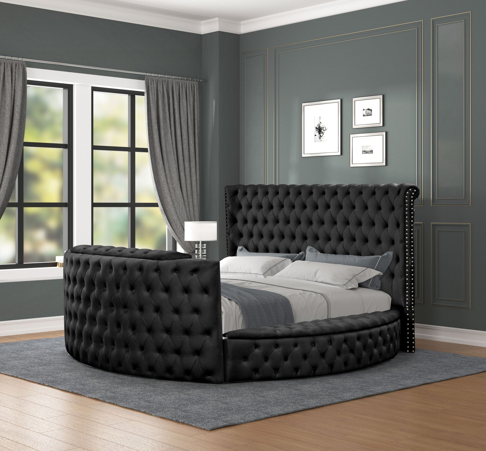 Maya Modern Style Crystal Tufted Queen 4Pc Bed Room Set Made With Wood In Black Box Spring Not Required Queen Black Wood 4 Piece Set Bedroom Bed Included,Dresser Included,Mirror Included,Nightstand Included Modern Upholstered Velvet Wood