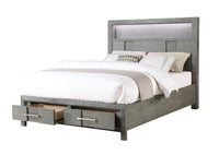 Kenzo Modern Style King 4Pc Storage Bedroom Set Made With Wood, Led Headboard, Bluetooth Speakers & Usb Ports Grey Box Spring Not Required King Gray Wood 4 Piece Set Bedroom Bed Included,Dresser Included,Mirror Included,Nightstand Included