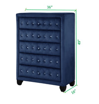 Maya Modern Style Crystal Tufted King 5Pc Bed Room Set Made With Wood In Blue Box Spring Not Required King Blue Wood 5 Piece Set Bedroom Bed Included,Chest Included,Dresser Included,Mirror Included,Nightstand Included Modern Upholstered Tufted Wood