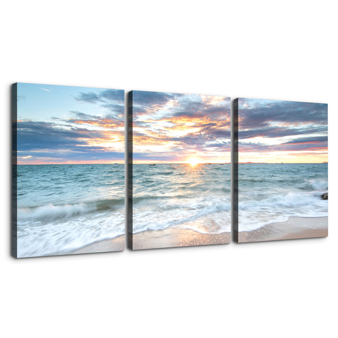 3 Panels Framed Canvas Wall Art Decor,3 Pieces Sea Wave Painting Decoration Painting For Chrismas Gift, Office,Dining Room,Living Room, Bathroom, Bedroom Decor Ready To Hang Rectangle Framed Multicolor Oversized 41In Canvas Nature Scenes